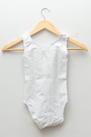 Malla de danza modelo clasico para niñas musculosa color blanco y rosa, indumentaria de danza cómoda para ballet y entrenamiento