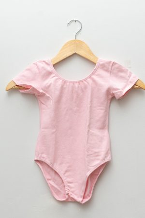 Malla de danza modelo clasico para niñas manga corta color rosa, indumentaria de danza cómoda para ballet y entrenamiento